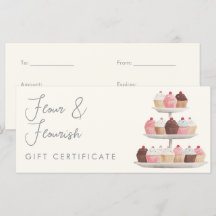 Watercolor Cupcake Bakery Elegant Gift Certificate