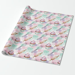 Watercolor Cupcake Pattern Pastel Pink Presentpapper