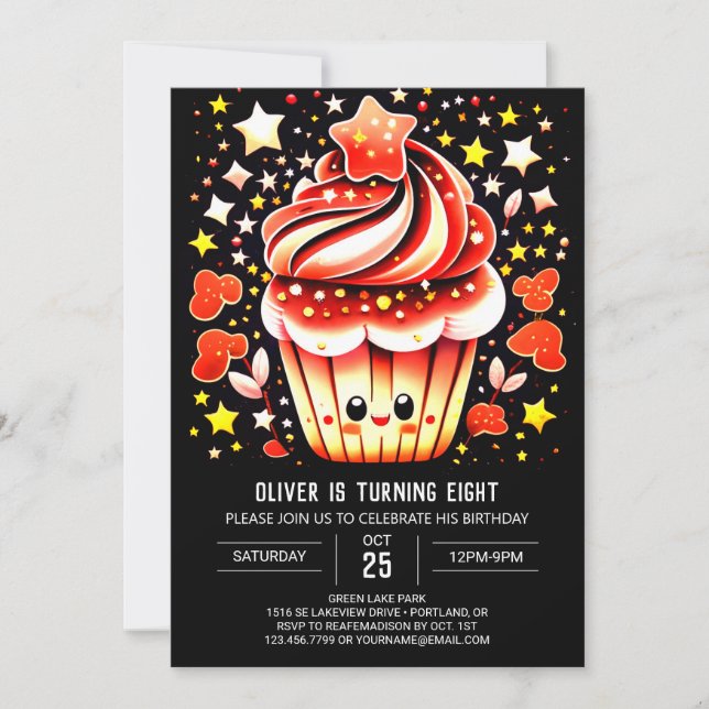 Watercolor Cupkaka Extravaganza Muffin Birthday Inbjudningar (Framsida)