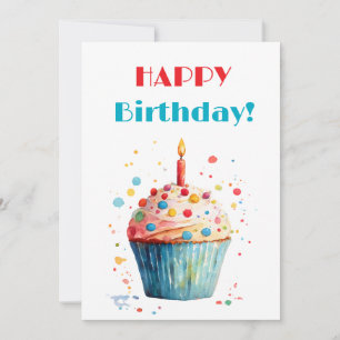 Watercolor Cupkaka Grattis på födelsedagen Julkort