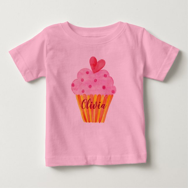 Watercolor Cupkaka rosa Valfri ålder T Shirt (Framsida)