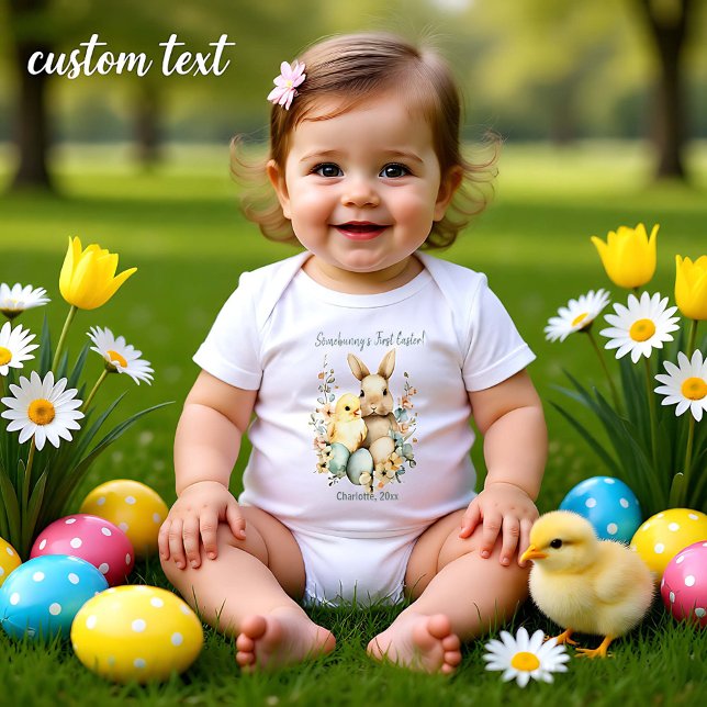 Watercolor Customizable 🐇Egg-citing Bunny Romper T Shirt (Watercolor Customizable 🐇Egg-citing Bunny Romper)
