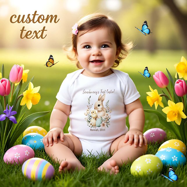 Watercolor Customizable 🐇Egg-citing Bunny Romper T Shirt (Watercolor Customizable 🐇Egg-citing Bunny Romper)