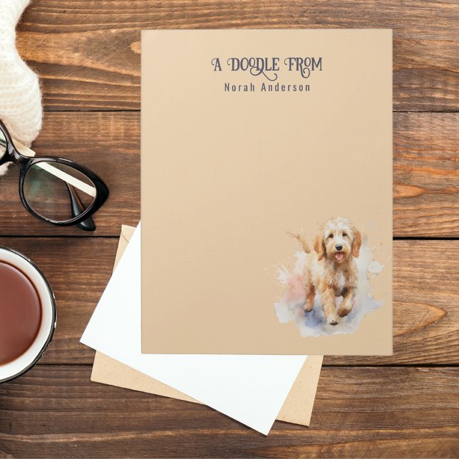 Watercolor Cute Apricot Goldendoodle Monogrammed Anteckningsblock (Skapare uppladdad)