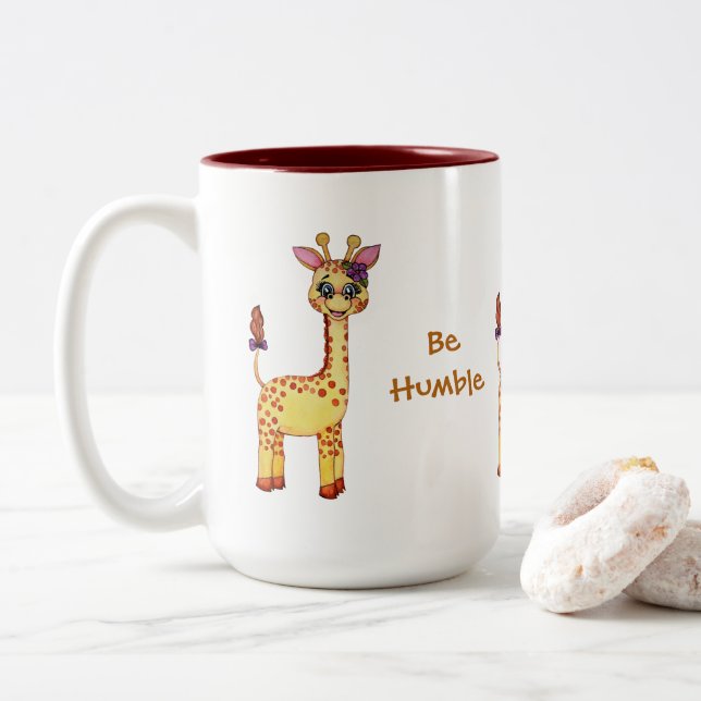 Watercolor Cute Baby Giraffe Två-Tonad Mugg (Med munk)