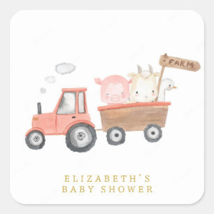 Watercolor Cute Boskap Barnyard Fyrkantigt Klistermärke