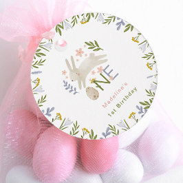 Watercolor Cute Bunny Girl 1st Birthday Gåvor Etiketter