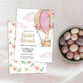 Watercolor Cute Bunny med Balloon Påsk Brunch Inbjudningar