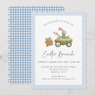 Watercolor Cute Bunny, Påsk Brunch Blue Inbjudningar