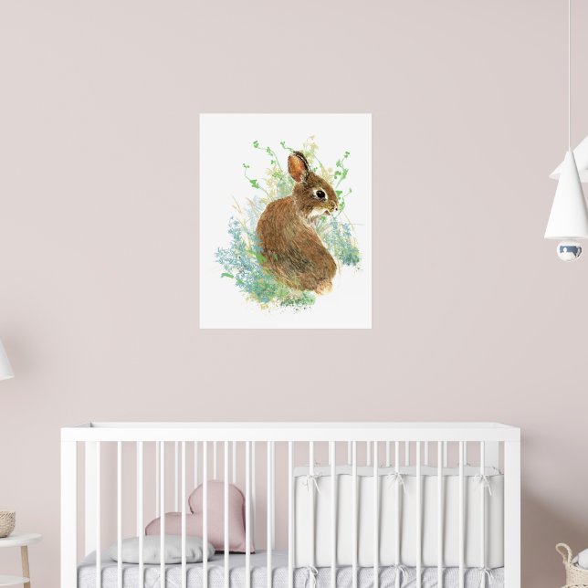 Watercolor Cute Bunny Rabbit Animal Art Poster (Barnkammare 2)
