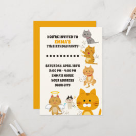 Watercolor Cute Cats Birthday Inbjudningar