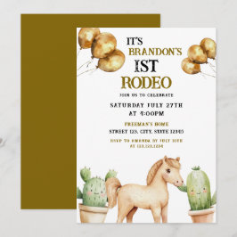 Watercolor Cute Cowboy 1st Rodeo Birthday Inbjudningar