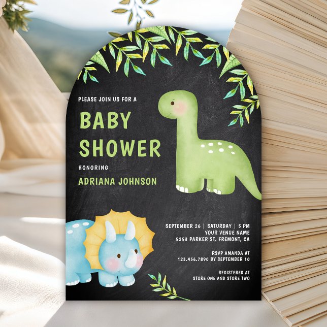 Watercolor Cute Dinosaur Chalkboard Baby Shower Inbjudningar (Skapare uppladdad)