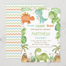 Watercolor Cute Dinosaur Greenery Boy Birthday Inbjudningar