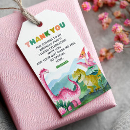 Watercolor Cute Dinosaurs Barns födelsedag Tack Presentetikett