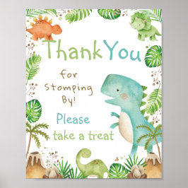 Watercolor Cute Dinosaurs Greenery Tack Treat Poster