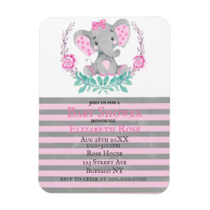 Watercolor Cute Elephant Girl Baby Shower Inbjudni Magnet