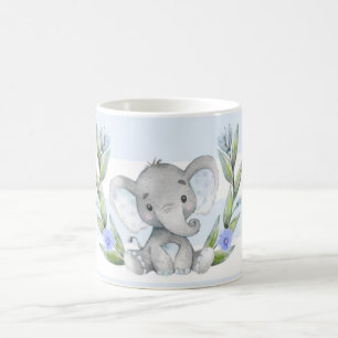Watercolor Cute Elephant Greenery Kaffemugg