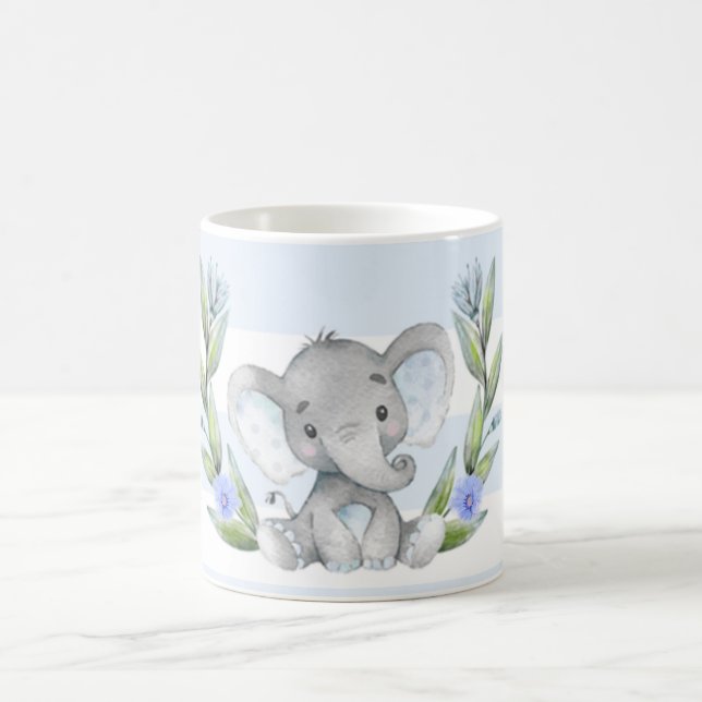 Watercolor Cute Elephant Greenery Kaffemugg (Center)