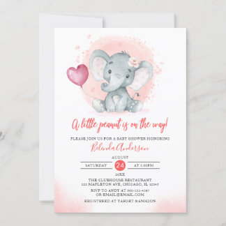  Watercolor Cute Girl's Elephant Baby Shower Inbjudningar