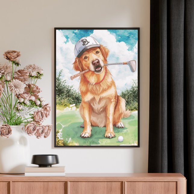 Watercolor Cute Golden Retriever Golf Canvastryck (Skapare uppladdad)