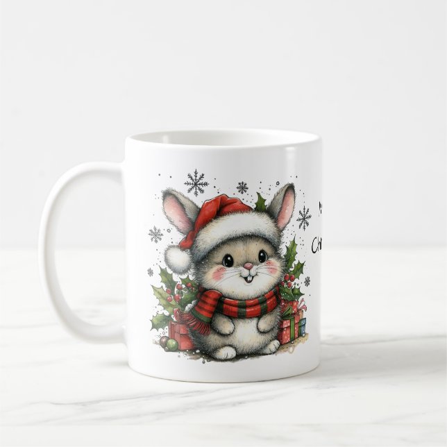 Watercolor Cute Julbunny Kaffemugg (Vänster)