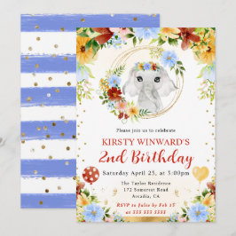 Watercolor Cute Jungle Elephant Barns födelsedag Inbjudningar