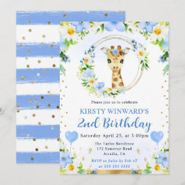 Watercolor Cute Jungle Giraffe Barns födelsedag Inbjudningar