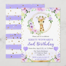 Watercolor Cute Jungle Giraffe Barns födelsedag