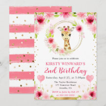Watercolor Cute Jungle Giraffe Barns födelsedag