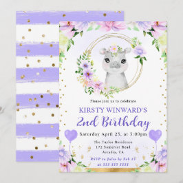 Watercolor Cute Jungle Hippo Barns födelsedag Inbjudningar