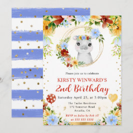 Watercolor Cute Jungle Hippo Barns födelsedag Inbjudningar