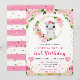 Watercolor Cute Jungle Hippo Barns födelsedag Inbjudningar