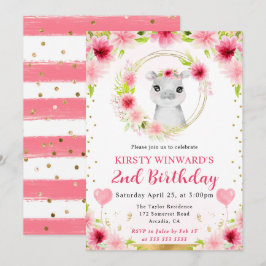 Watercolor Cute Jungle Hippo Barns födelsedag Inbjudningar