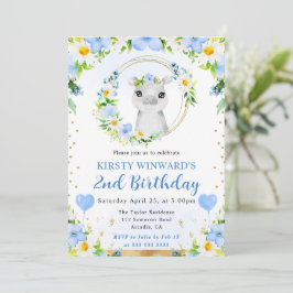 Watercolor Cute Jungle Hippo Barns födelsedag Inbjudningar