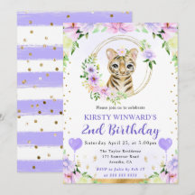 Watercolor Cute Jungle Tiger Barns födelsedag