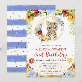 Watercolor Cute Jungle Tiger Barns födelsedag Inbjudningar