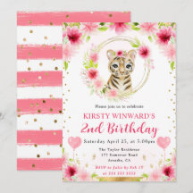 Watercolor Cute Jungle Tiger Barns födelsedag