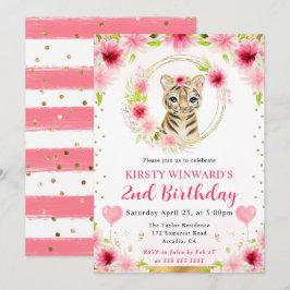 Watercolor Cute Jungle Tiger Barns födelsedag Inbjudningar
