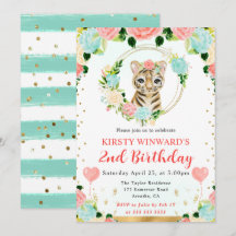 Watercolor Cute Jungle Tiger Barns födelsedag