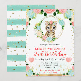 Watercolor Cute Jungle Tiger Barns födelsedag Inbjudningar