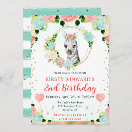 Watercolor Cute Jungle Zebra Barns födelsedag Inbjudningar