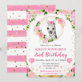 Watercolor Cute Jungle Zebra Barns födelsedag Inbjudningar