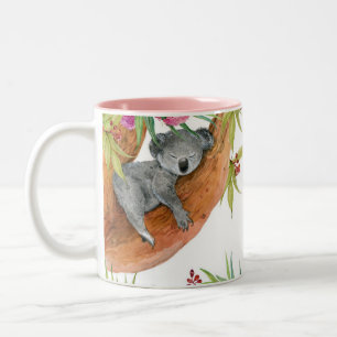 Watercolor Cute Koala björn på Eucalyptus Träd Två-Tonad Mugg