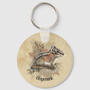 Watercolor Cute Little Chipmunk Animal Wildlife Nyckelring