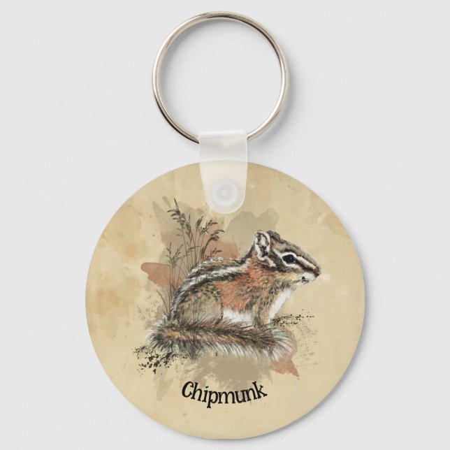 Watercolor Cute Little Chipmunk Animal Wildlife Nyckelring (Framsida)