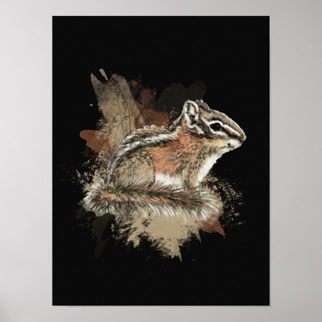Watercolor Cute Little Chipmunk Animal Wildlife Poster (Framsidan)