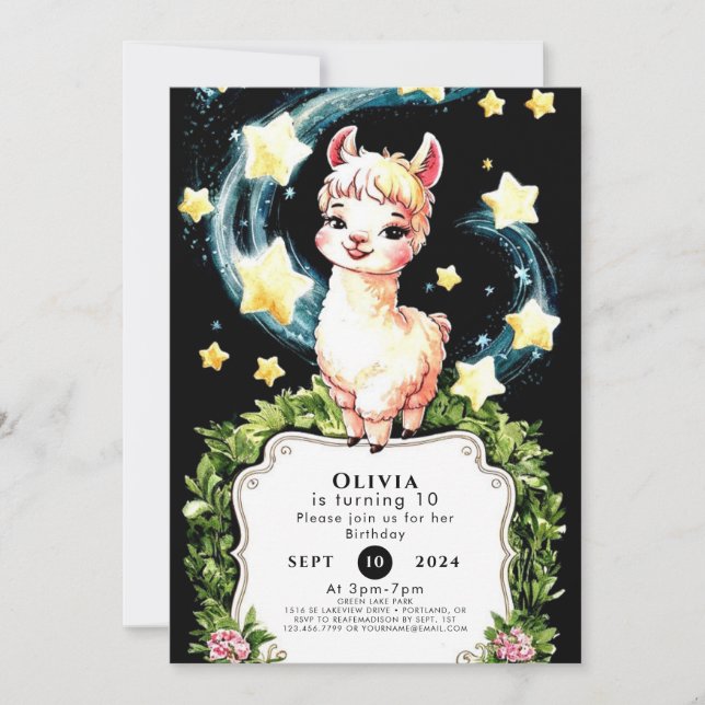 Watercolor Cute Llama Birthday Inbjudningar (Framsida)