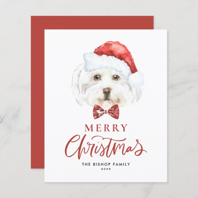 Watercolor Cute Malta Santa God jul Card (Fram/baksida)
