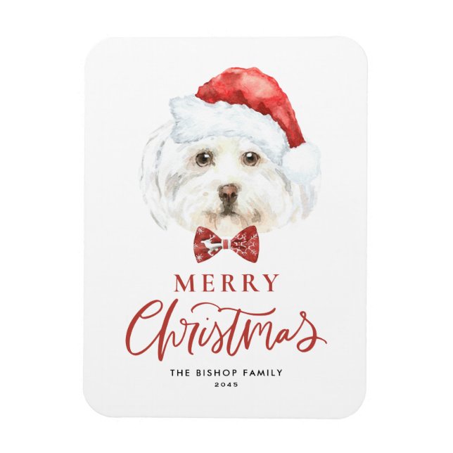 Watercolor Cute Maltese Santa God jul Magnet (Vertikal)